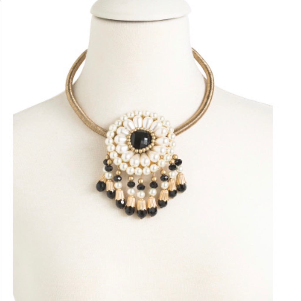 Bronze Collar Pearls And Crystal Fringes